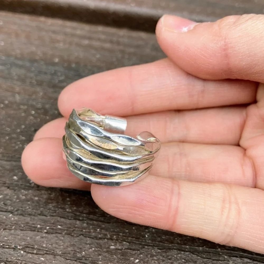 Vintage Sterling Silver 925 Multi Band 7 Bands Brutalist Modern Ring size 6 - Picture 2 of 11